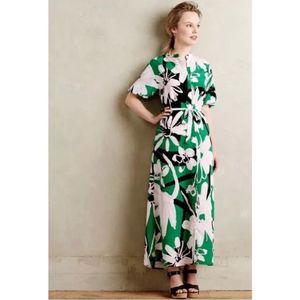 Anthropologie Two Whit Mareta Floral Midi Dress in Green Pink Size XS